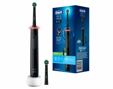 Oral-B Pro 3 3000 Cross Action czarna / Elektryczna szczoteczka do zębów / oscylacyjna / 3 tryby / timer 