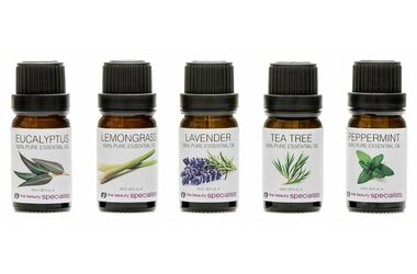Kolekcja olejków eterycznych RIO 100% Pure / Olejki aromatyczne / 5x 10ml / eukaliptus / trawa cytrynowa / mięta / drzewo herbaciane / lawenda