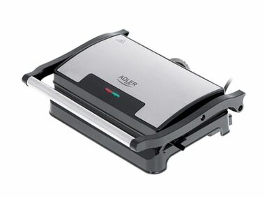 Adler AD 3052 srebrny / Grill elektryczny / 1200W / powierzchnia pieczenia: 23 x 14,5 cm