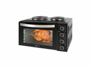 Clatronic KK 3786 czarny / Minipiekarnik z kuchenką / 3100W / 28L / 2 płyty 