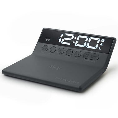 Muse M-168 WI czarny / Budzik z ładowarką bezprzewodową / 5W 