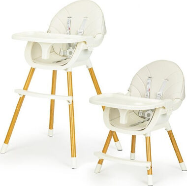 ECOTOYS 2w1 krzesełko do karmienia beżowe / od 6 miesięcy