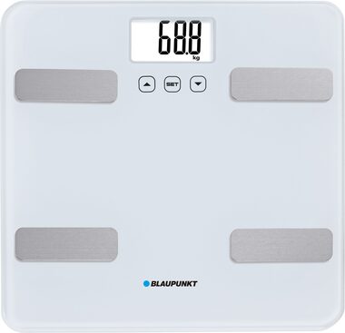 Blaupunkt BSM501 biały / waga osobowa / ładowność 150 kg / pamięć dla 12 użytkowników / monitorowanie tłuszczu / 2x AAA