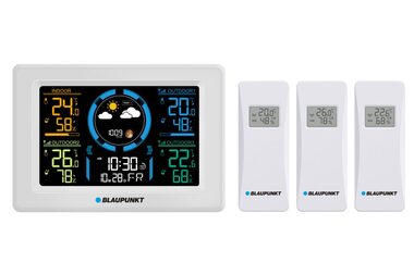 Blaupunkt WS40WH biały / Stacja pogodowa / 3x bezprzewodowe czujniki temperatury / pomiar wilgotności / kalendarz