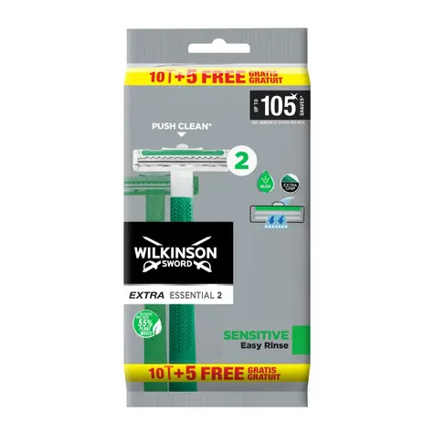 Wilkinson Extra Essential 2 Sensitive Jednorazowe maszynki do golenia dla mężczyzn 10+5 szt.