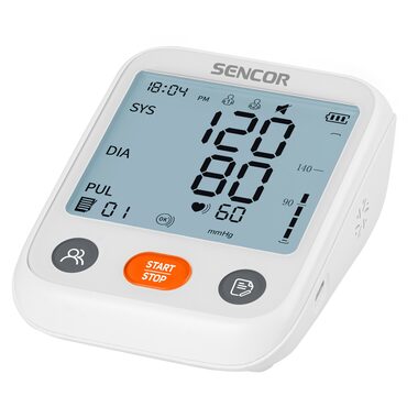 Sencor SBP 1150WH biały / cyfrowy ciśnieniomierz / ciśnienie krwi i puls / pamięć 2 x 99 miejsc / wyświetlacz 70 × 82 mm / 4X AAA