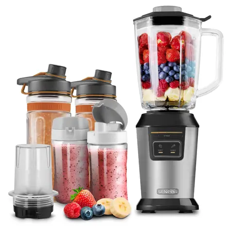 Sencor SBL 7570SS srebrny / blender do smoothie / 800 W / 2 x 300 ml / 2 x 600 ml / 1 x 900 ml
