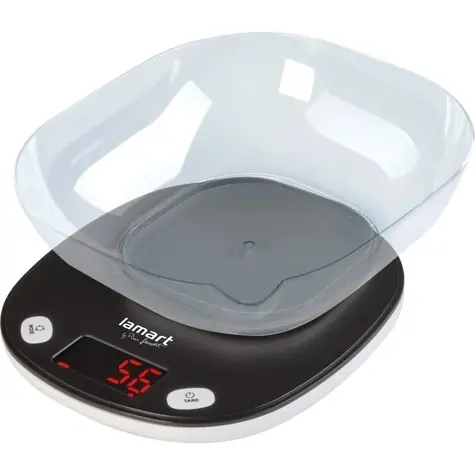 Waga kuchenna Lamart Pezo z miską czarna / wyświetlacz LCD / maks. 5000 g / 2 x AAA / plastik