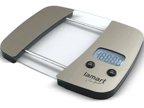 Waga kuchenna Lamart Equal, szara, wyświetlacz LCD, maks. 5000 g, 2 x AAA, stal nierdzewna