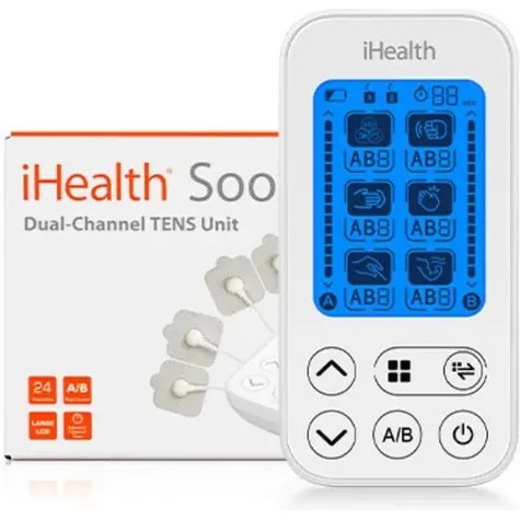 iHealth Soothe TENS podwójny elektrostymulator z akcesoriami / 24 tryby / 15 poziomów intensywności / 4X AAA