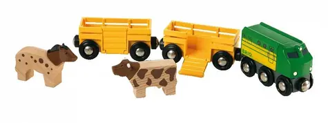 Brio Farm Animal Transport Train z 2 wagonami i krową i koniem / od 3 lat