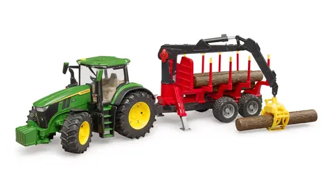 Bruder 03154 Ciągnik John Deere z przyczepą leśną i kłodami / od 3 lat 