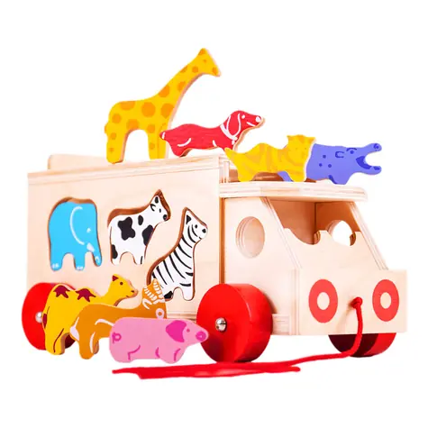 Bigjigs Toys Drewniany samochód ze zwierzętami / od 3 lat