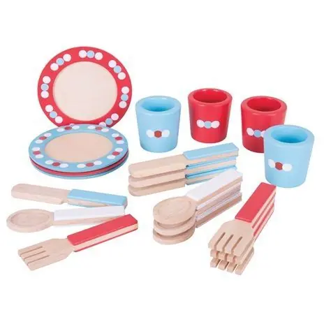 Bigjigs Toys Drewniany serwis stołowy w kropki / od 3 lat