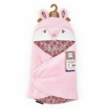 Doudou Pluszowy różowy koc z kapturem Boh&#39;aime 70 cm / od 0 lat