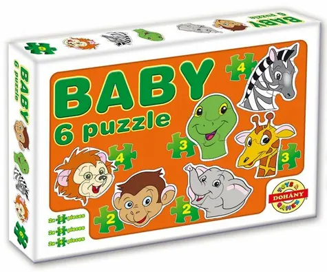 DOHÁNY Puzzle dla dzieci Głowy zwierząt - safari 6 w 1 / 2-4 elementy / od 2 lat
