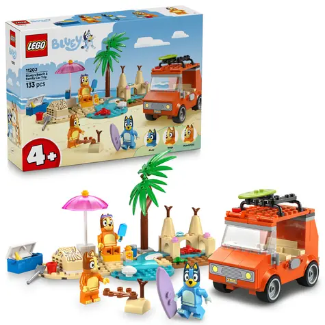 LEGO® Bluey 11202 Bluey i rodzinna wycieczka samochodem na plażę / Liczba elementów: 133 / od 4 lat