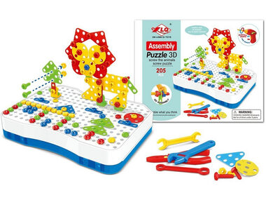 MaDe 10361 - Puzzle 3D ze śrubami, 40 motywów, 205 elementów, zasilane bateriami