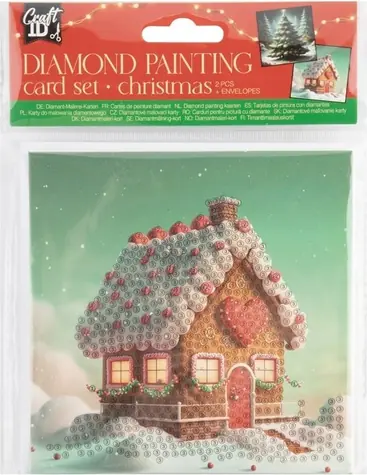 CRAFT ID Diamentowa kartka świąteczna z piernikowym domkiem i drzewkiem 13x13 cm