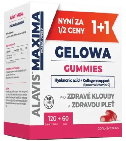ALAVIS MAXIMA Gelowa Żelki truskawkowe 120 tabletek + 60 kapsułek / Kwas hialuronowy / Wsparcie kolagenu / bez cukru