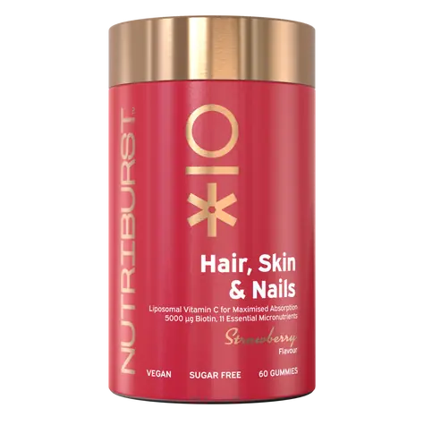Nutriburst Premium Hair, Skin & Nails - żelki z biotyną, witaminami A, B, C, E i cynkiem, truskawkowe 60 szt. 