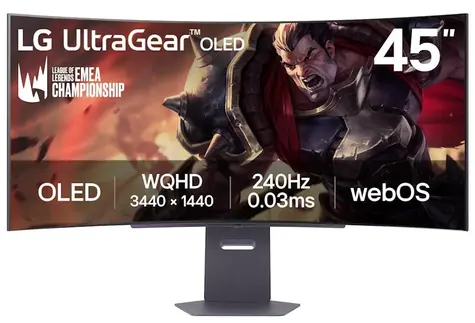 44,5" LG 45GX90SA-B czarny / OLED / 3440x1440 / 21:9 / 275 cd-m2 / 240 Hz / 0,03 ms / DP/ HDMI