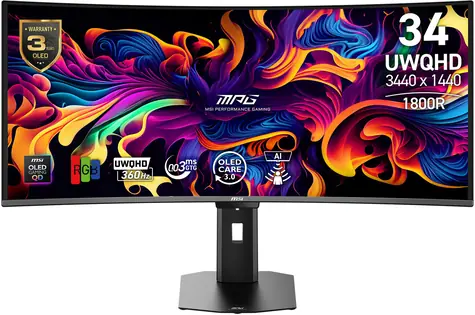 34" MSI MPG 341CQR QD-OLED X36 czarny / OLED / 3440x1440 / QD-OLED / 21:9 / 0,03 ms / 1500000:1 / 300 cd-m2 / DP + HDMI