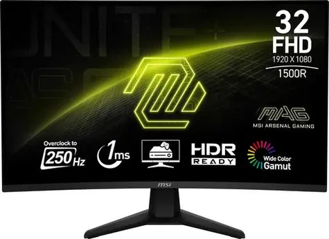 31,5" MSI MAG 32C6X czarny / VA / 1920x1080 / 16:9 / 1 ms / 3000:1 / 250 cd-m2 / DP+ HDMI / VESA