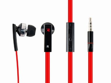 Słuchawki Gembird Porto z mikrofonem i regulacją głośności / kabel płaski czerwony / czarny