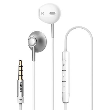 Baseus Encok H06 srebrny / słuchawki z mikrofonem / regulacja głośności / jack 3,5 mm / kabel 1,2 m