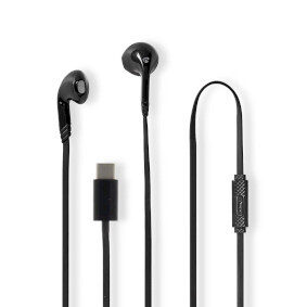 Słuchawki przewodowe Nedis czarne / USB-C / Długość kabla: 1,20 m / Wbudowany mikrofon / Regulacja głośności 