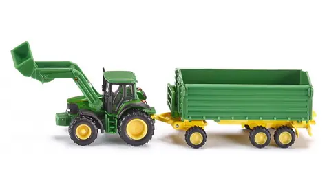 Siku Farmer 1843 John Deere z ładowaczem czołowym i przyczepą / 1:87 / od 3 lat