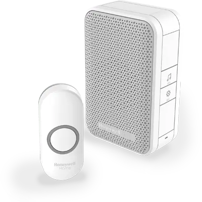 Bezprzewodowy dzwonek do drzwi Honeywell Home DC311N Seria 3 / 4 melodie / podstawa przenośna biała / design. przycisk