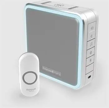 Bezprzewodowy dzwonek do drzwi Honeywell Home DC915NG seria 9 szary / 200m / 8 melodii / przenośna podstawa / design / przycisk