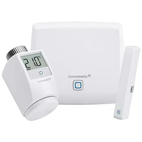Zestaw startowy Homematic IP - sterowanie ogrzewaniem PLUS / 1x jednostka centralna i głowica termostatyczna oraz 1x czujnik drzwi