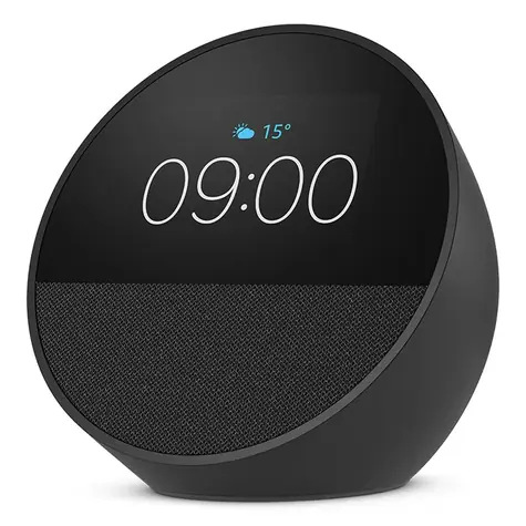 Amazon Echo Spot 2024 czarny / Inteligentny budzik ze sztuczną inteligencją Alexa / Wi-Fi / BT / Jack