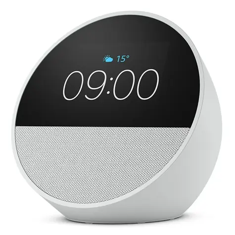 Amazon Echo Spot 2024 biały / Inteligentny budzik ze sztuczną inteligencją Alexa / Wi-Fi / BT / Jack