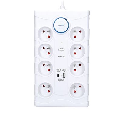 Solight PO80 listwa przeciwprzepięciowa biała / 370J / 8 gniazd / 2m