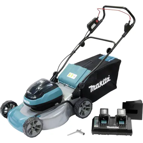 Makita DLM466PT2 / Kosiarka akumulatorowa / 2 x 18 V / szerokość koszenia 46 cm / kosz 60 l / 2 x 5,0 Ah