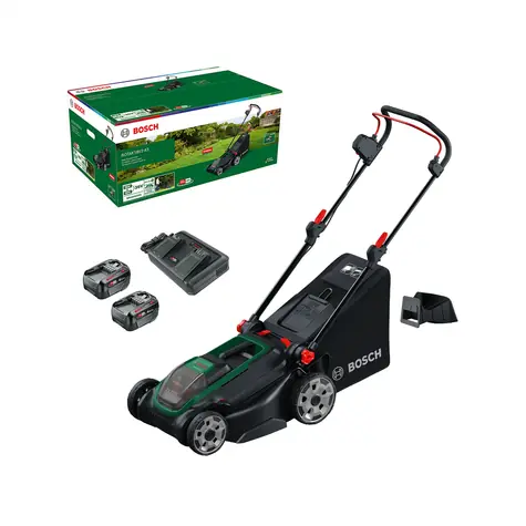 BOSCH Rotak 18V2-43 / Kosiarka akumulatorowa / 18 V / Szerokość koszenia 43 cm / Pojemnik na trawę 50 l / 2 x 4,0 Ah