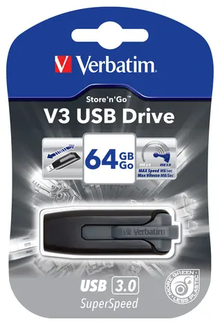 Verbatim Store 'n' Go V3 64 GB, czarny / dysk flash / USB 3.0 / odczyt: 80 MB / zapis: 25 MB