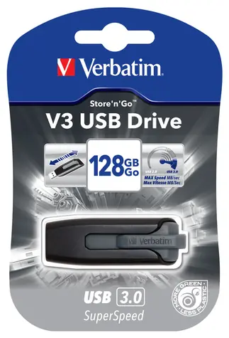 Verbatim Store 'n' Go V3 128 GB, czarny / dysk flash / USB 3.0 / odczyt: 80 MB / zapis: 25 MB