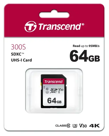 Transcend 300S SDXC 64 GB / UHS-I / U3 / V30 / R: 95 / W: 25 MB