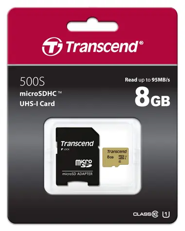 Transcend 500S Micro SDHC 8 GB + adapter / UHS-I / U1 / V30 / R: 95 MB / W: 60 MB