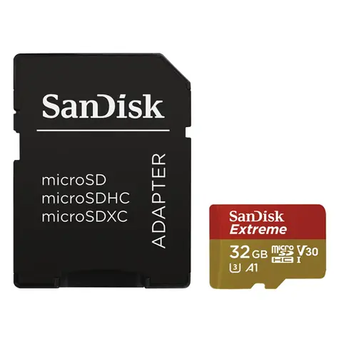 SanDisk Extreme microSDHC 32 GB / UHS-I U3 V30 / odczyt: 100 MB / zapis: 60 MB / odpowiedni dla 4K