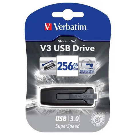 Verbatim Store 'n' Go V3 256 GB czarny / Dysk flash / USB 3.0 / odczyt: 120 MBs / zapis: 25 MBs
