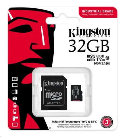 Kingston microSDHC 32 GB Industrial + adapter / UHS-I V3 / U3 / Klasa 10