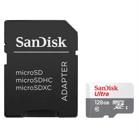 SanDisk Ultra microSDXC 128GB + adapter / Class 10 / UHS-I U1 / 100MB/s / przystosowany do Full HD