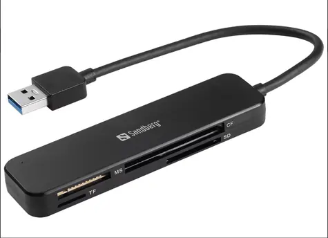 Czytnik kart kieszonkowych Sandberg USB 3.0 w kolorze czarnym / czytnik kart pamięci / USB-A 3.0 / MicroSD & SD & MS & MMC