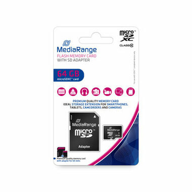 MediaRange microSDXC 64 GB + adapter SD / klasa 10 / R: 60 MB / W: 15 MB 